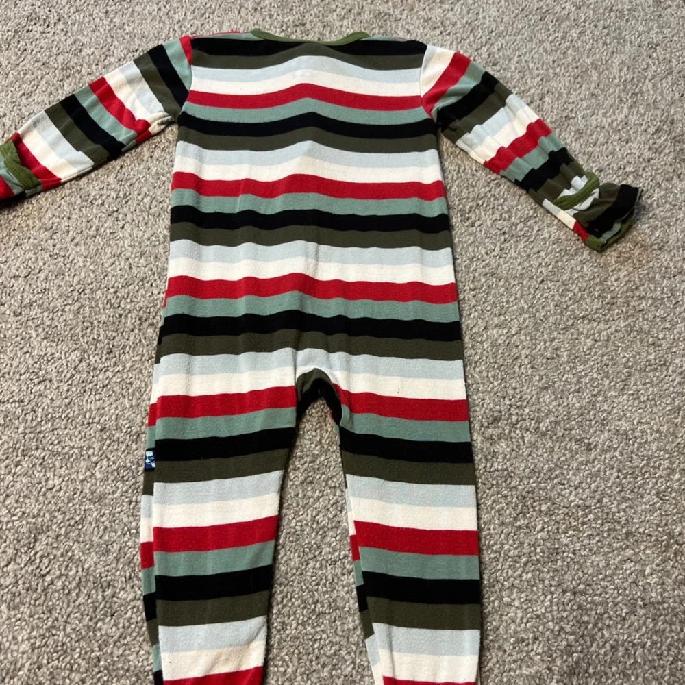 Kickee pants sleeper baby boy 6-9M‎ green red stripes bamboo stretch zip unisex